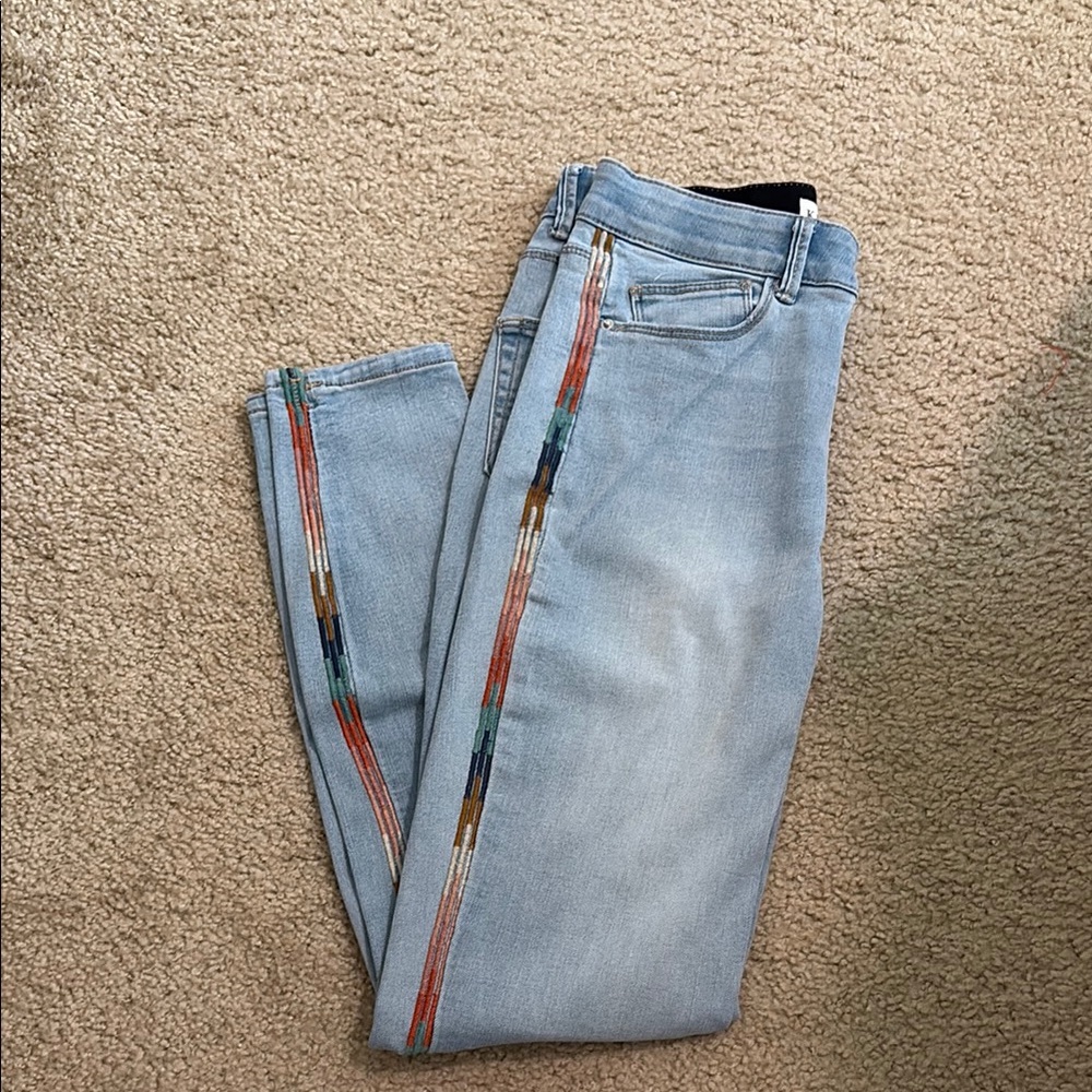 Knox Rose Light Blue Skinny Jeans with Multicolor Stripe